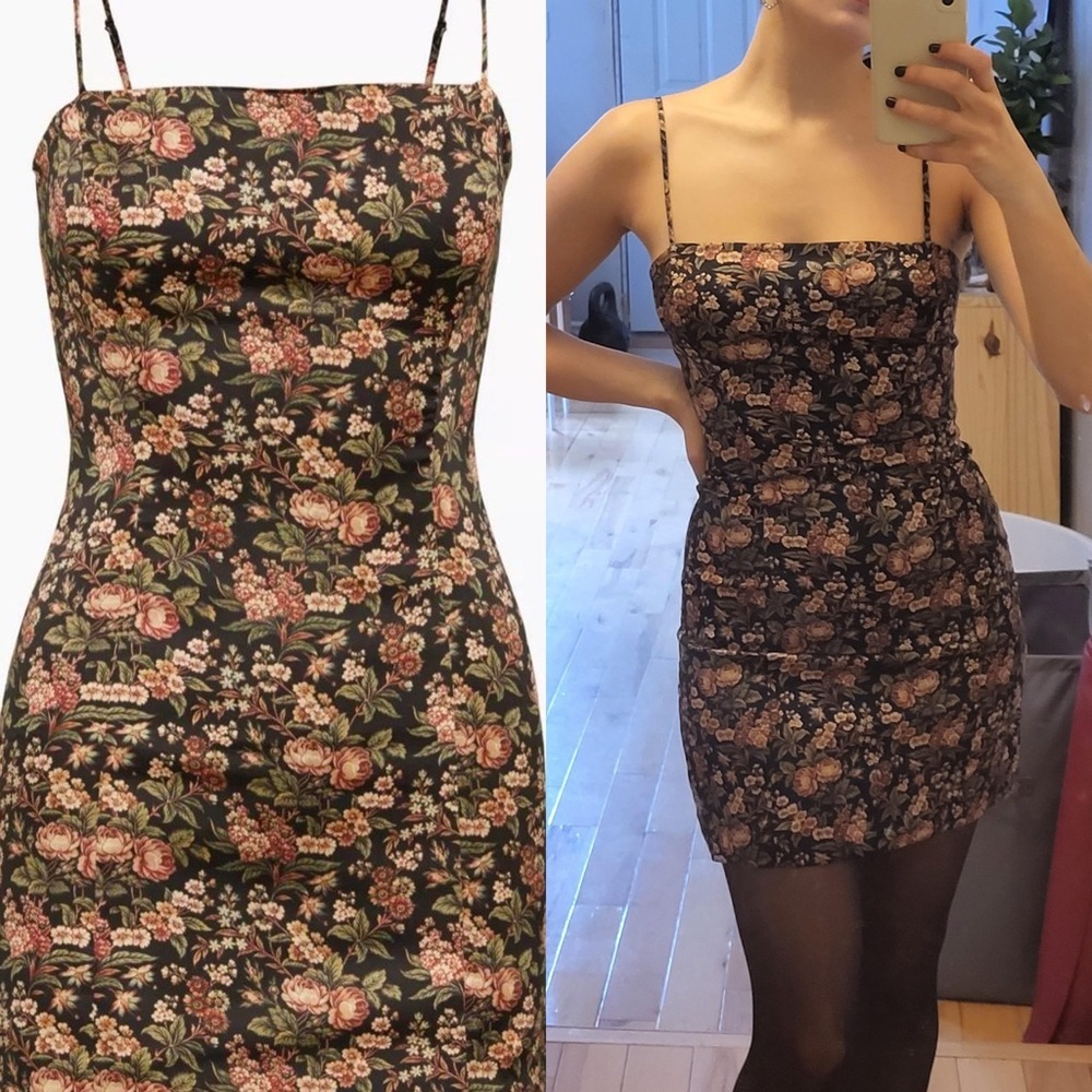 Aritzia Sunday Best Satin Shimmer Mini Dress Black/Oval/Orange Sz 10